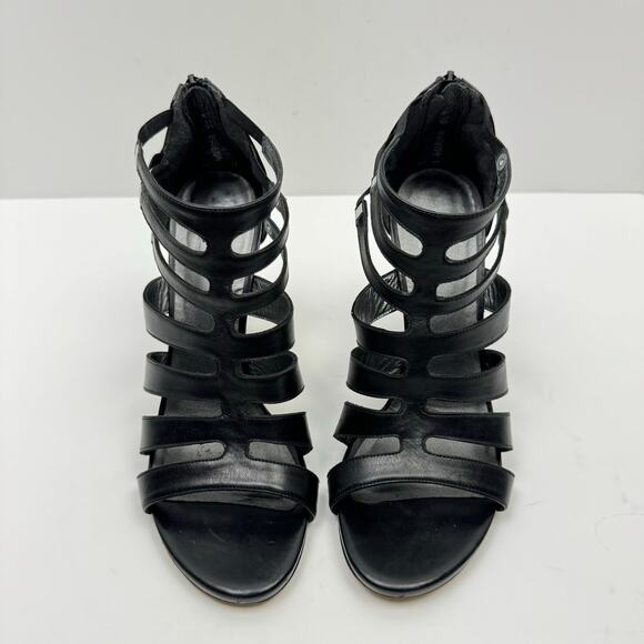 Stuart Weitzman Outing Black Leather Strappy Cage Studded Stiletto Heel Sandal - Picture 2 of 12